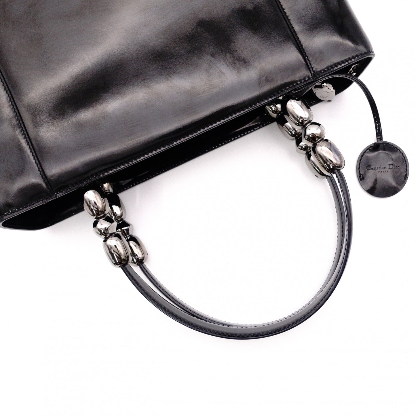 Christian Dior Marispare Handbag, Patent Leather, Black, 2-Way, Silver Hardware
