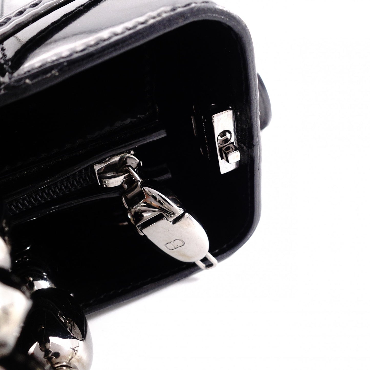 Christian Dior Marispare Handbag, Patent Leather, Black, 2-Way, Silver Hardware
