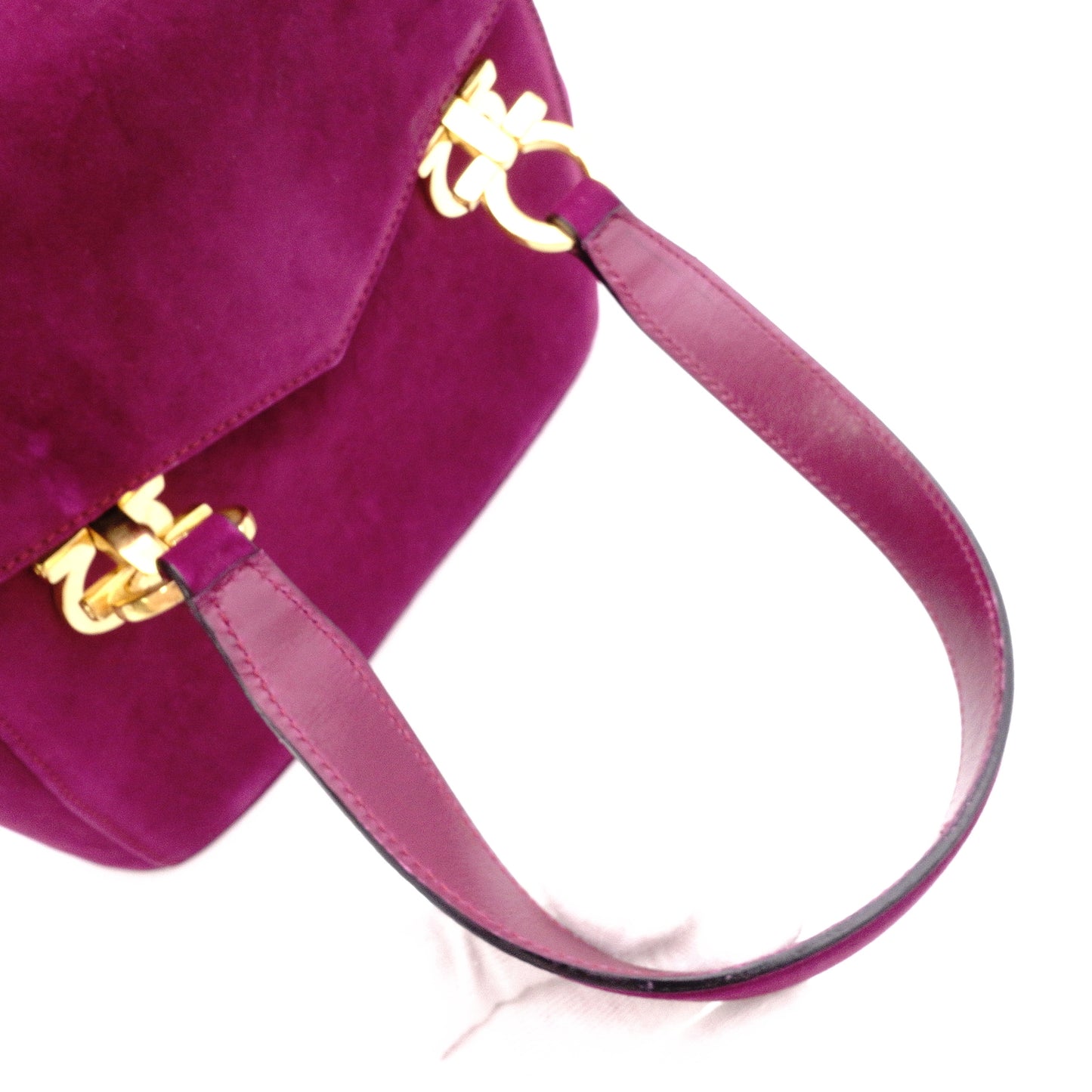 Salvatore Ferragamo Gancini Handbag, Purple, Women's, 2-Way Crossbody, Gold Hardware