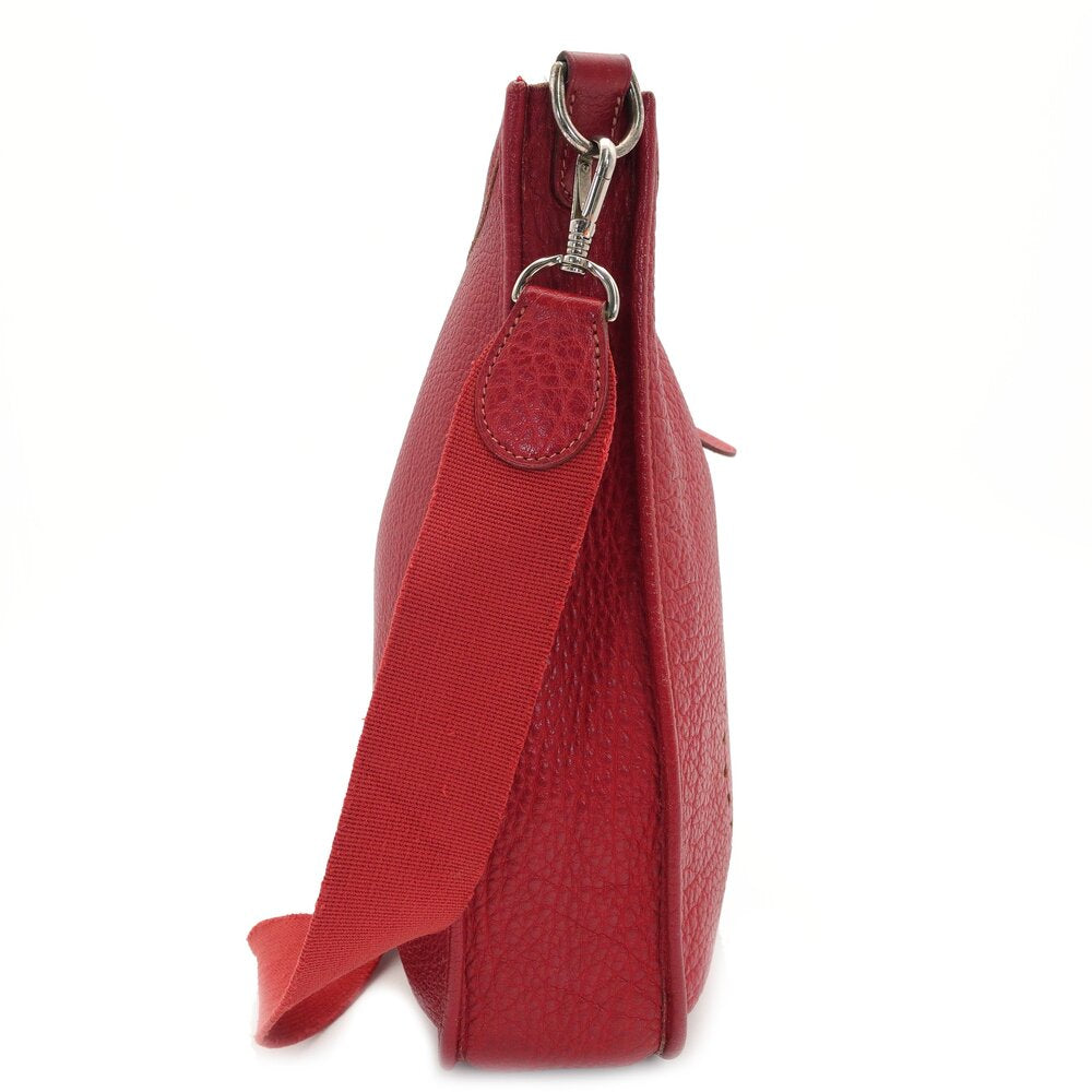 HERMES Evelyn 1 PM Shoulder Bag Taurillon Clemence Red Leather Red Silver Hardware □R Stamped 7-9-445