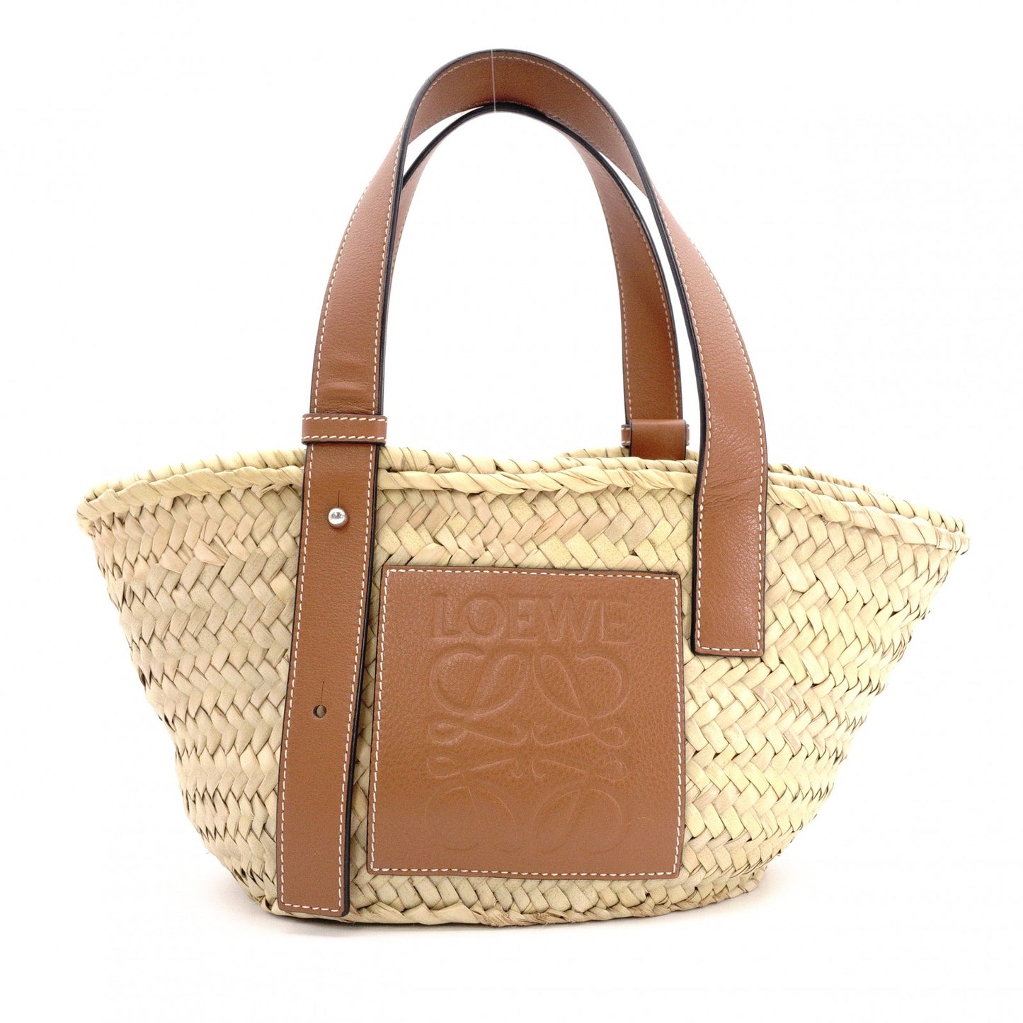 LOEWE Anagram Basket Handbag, Raffia, Beige and Brown, Woven Basket Bag