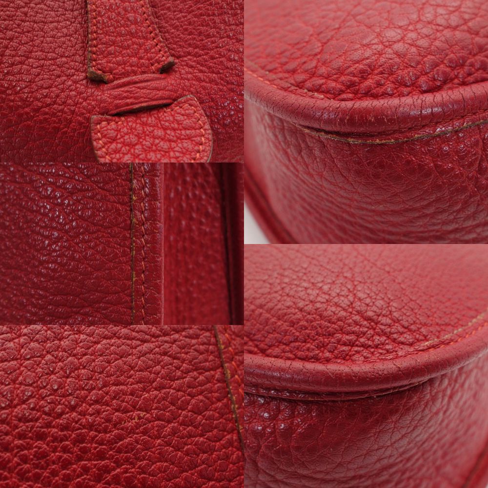 HERMES Evelyn 1 PM Shoulder Bag Taurillon Clemence Red Leather Red Silver Hardware □R Stamped 7-9-445