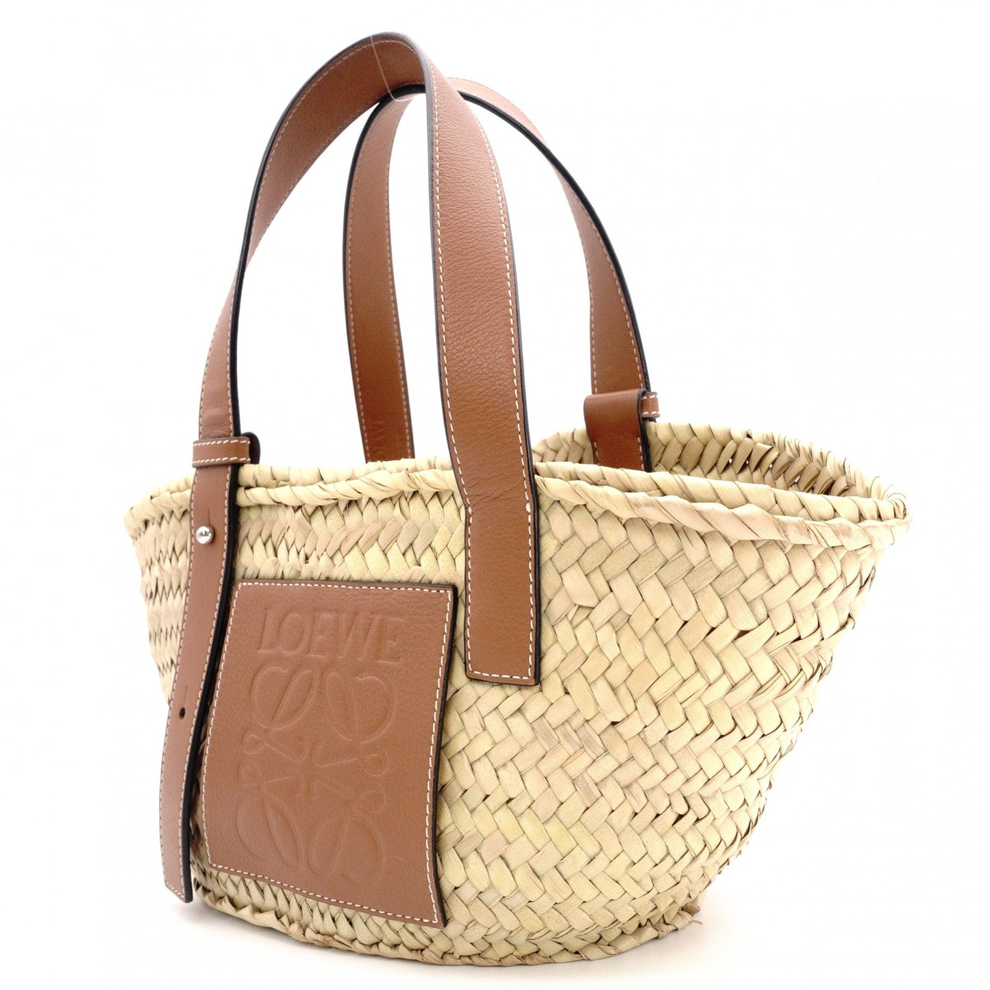 LOEWE Anagram Basket Handbag, Raffia, Beige and Brown, Woven Basket Bag
