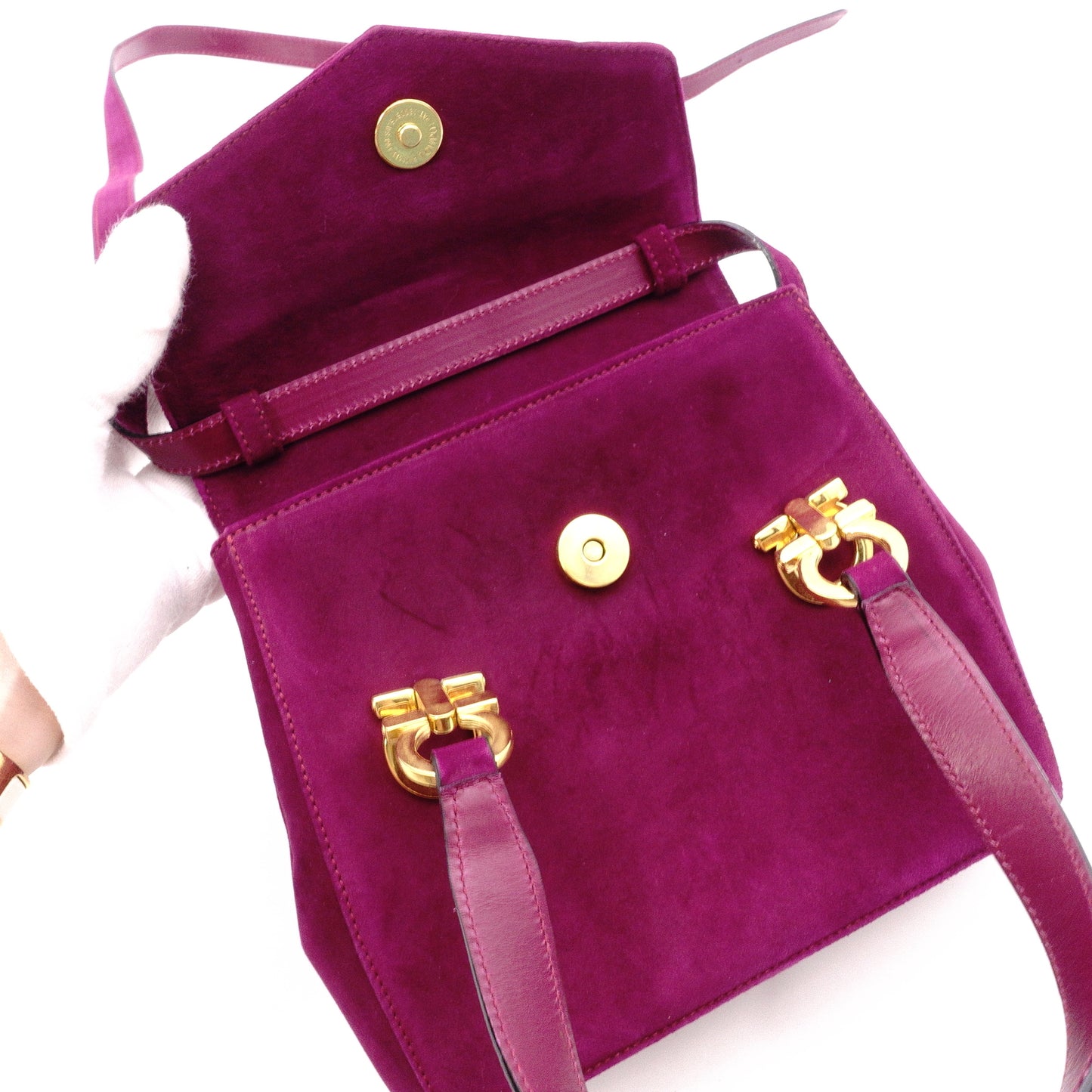 Salvatore Ferragamo Gancini Handbag, Purple, Women's, 2-Way Crossbody, Gold Hardware