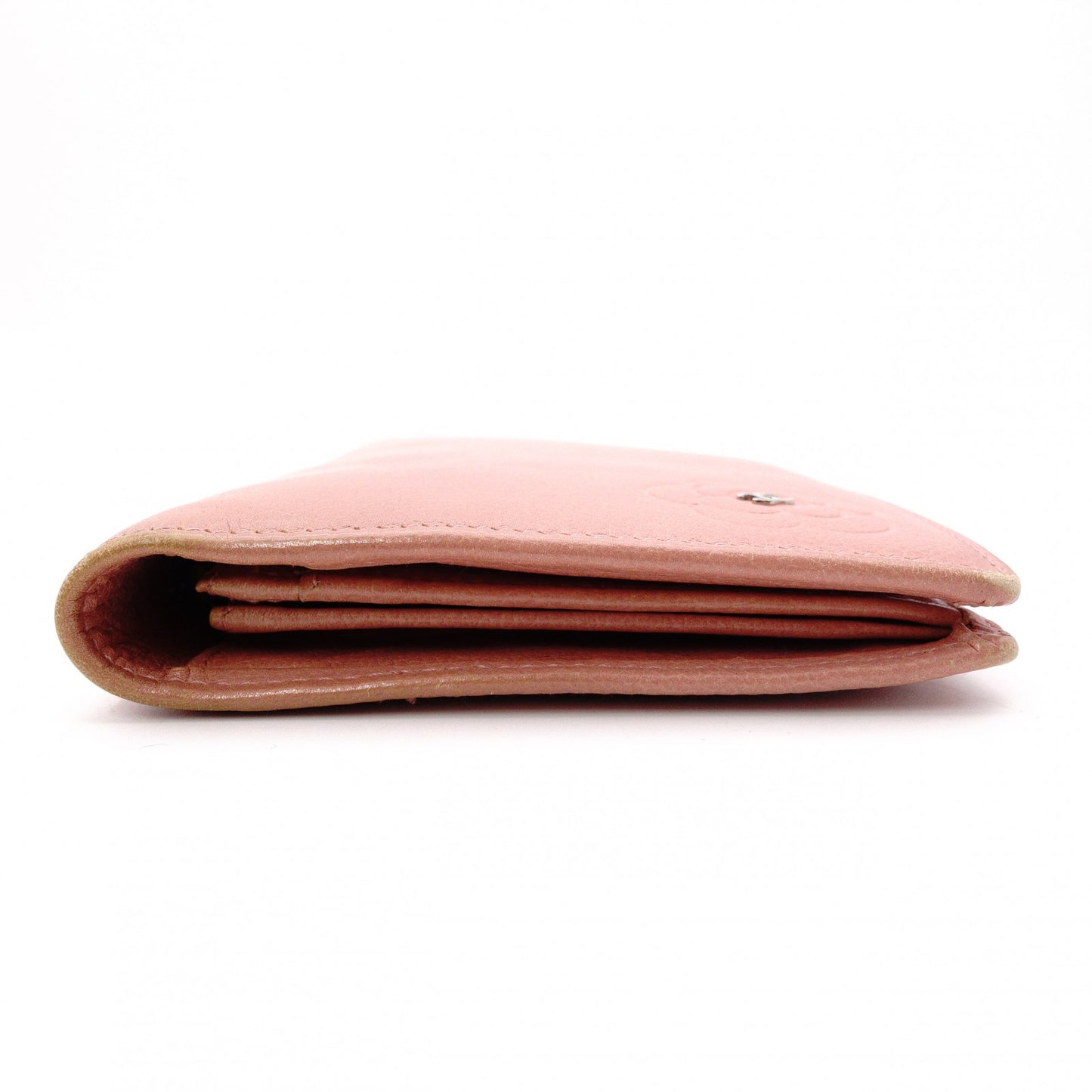 CHANEL Camellia Long Wallet, Leather, Pink, CC Logo, Silver Hardware