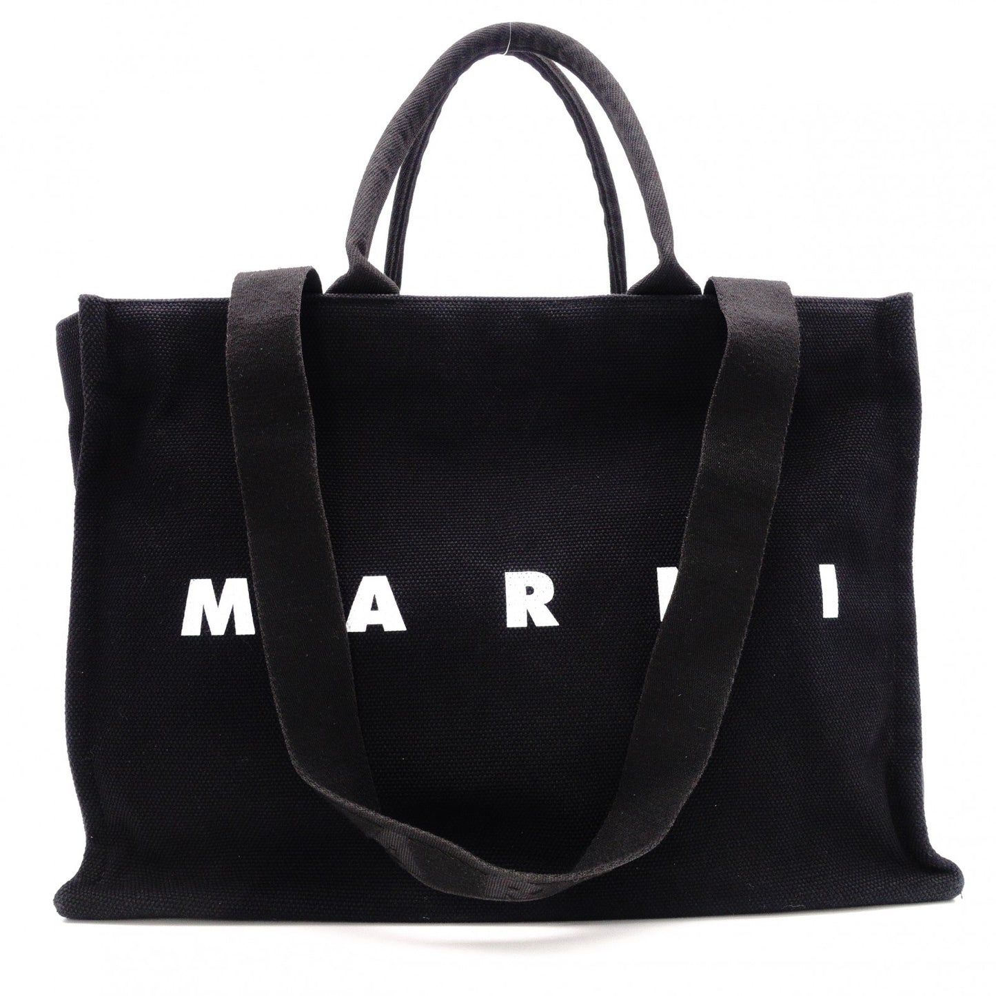 MARNI Logo-Print Tote Bag, Canvas, Black, 2-Way, SHMQ0053U2, P5968