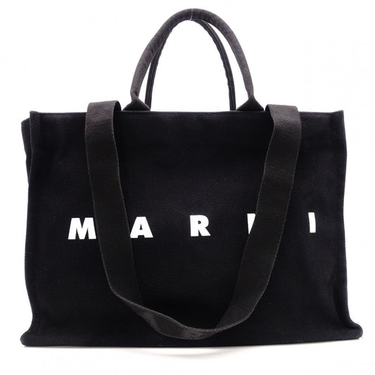 MARNI Logo-Print Tote Bag, Canvas, Black, 2-Way, SHMQ0053U2, P5968