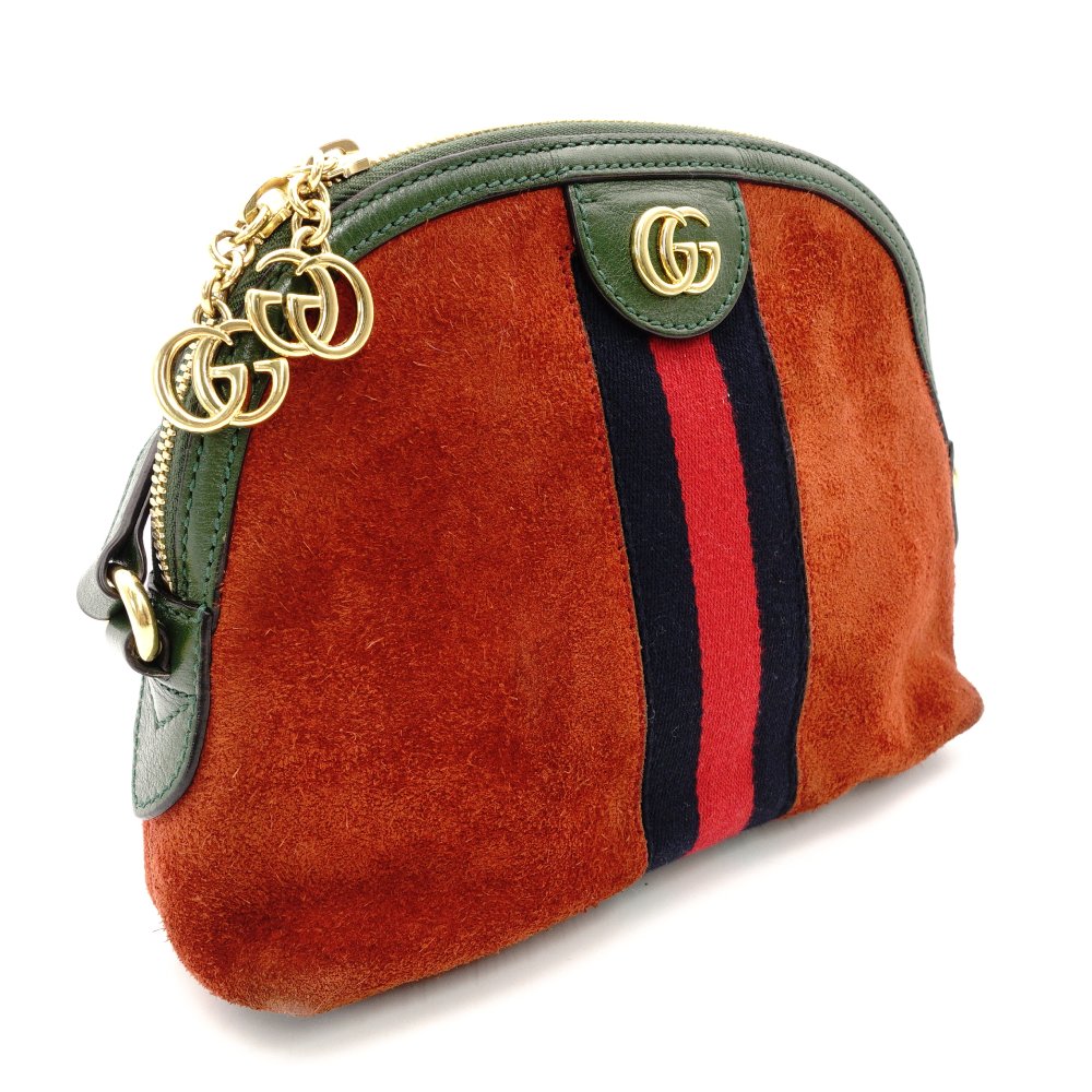 GUCCI Ophidia Shoulder Bag Suede Brown×Green Crossbody Leather GG Logo R801874