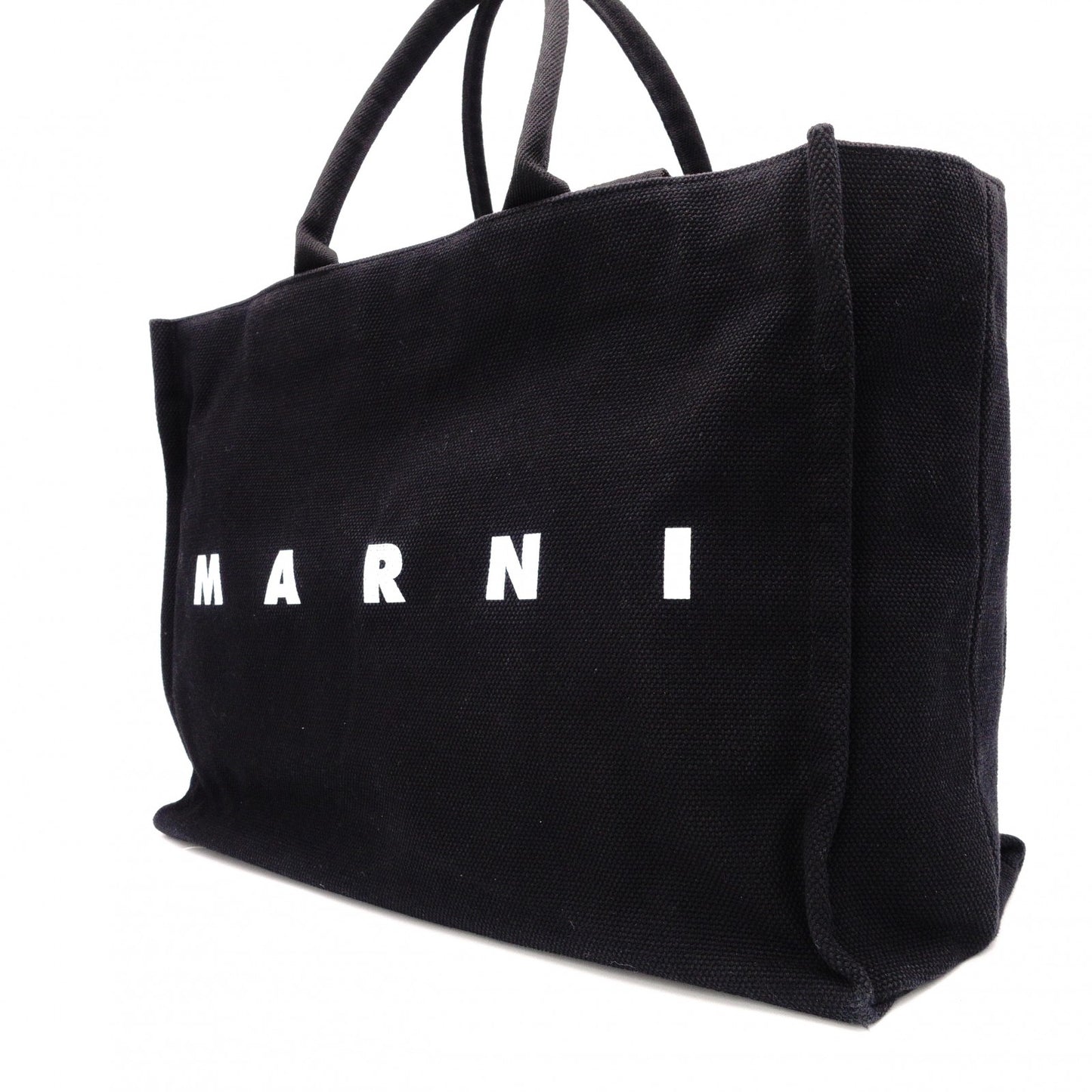 MARNI Logo-Print Tote Bag, Canvas, Black, 2-Way, SHMQ0053U2, P5968