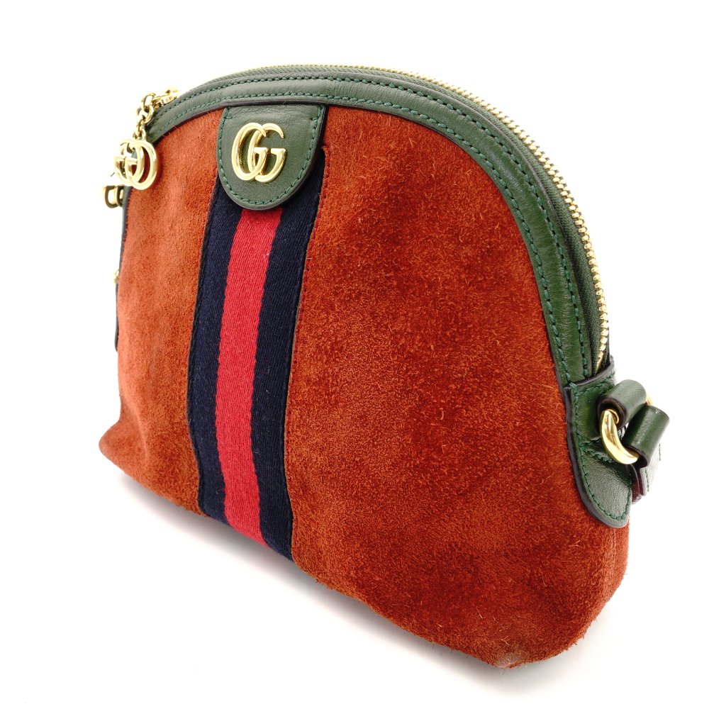 GUCCI Ophidia Shoulder Bag Suede Brown×Green Crossbody Leather GG Logo R801874