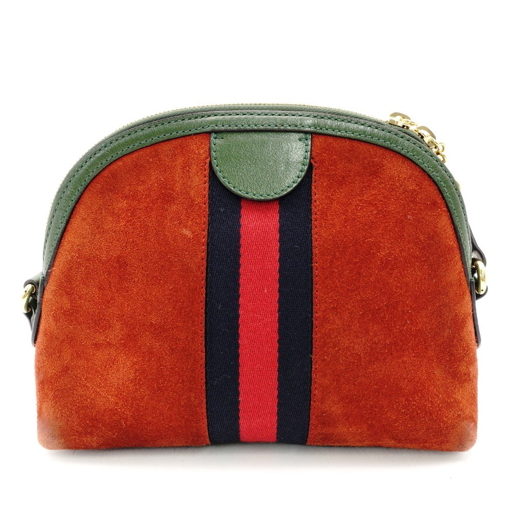 GUCCI Ophidia Shoulder Bag Suede Brown×Green Crossbody Leather GG Logo R801874