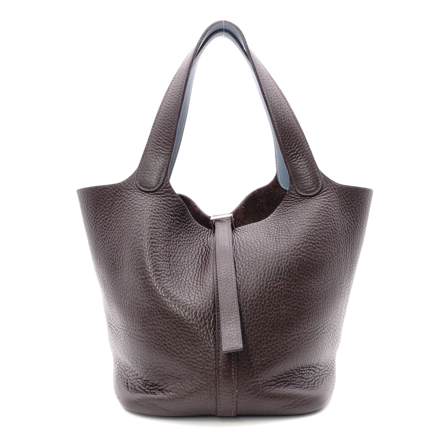 HERMES Taurillon Clemence Picotin Handbag, Leather, Brown, Women's, □J Stamp, Blue Jean