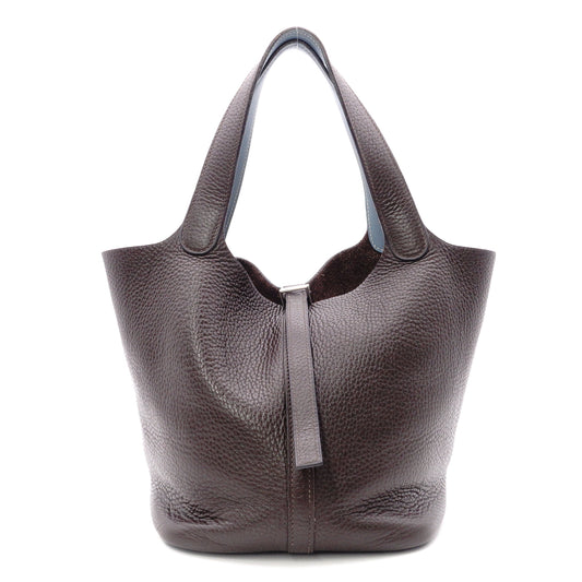 HERMES Taurillon Clemence Picotin Handbag, Leather, Brown, Women's, □J Stamp, Blue Jean
