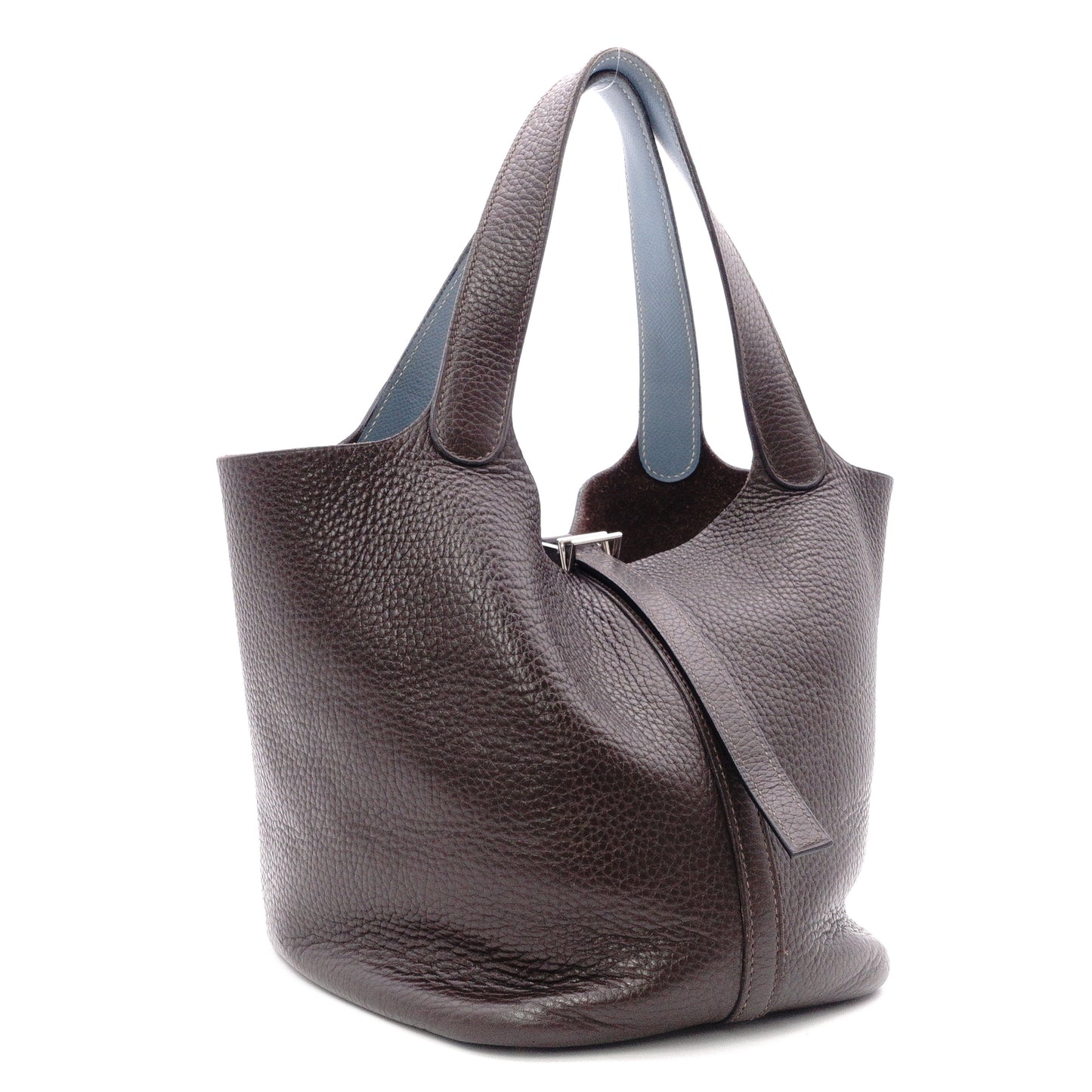HERMES Taurillon Clemence Picotin Handbag, Leather, Brown, Women's, □J Stamp, Blue Jean