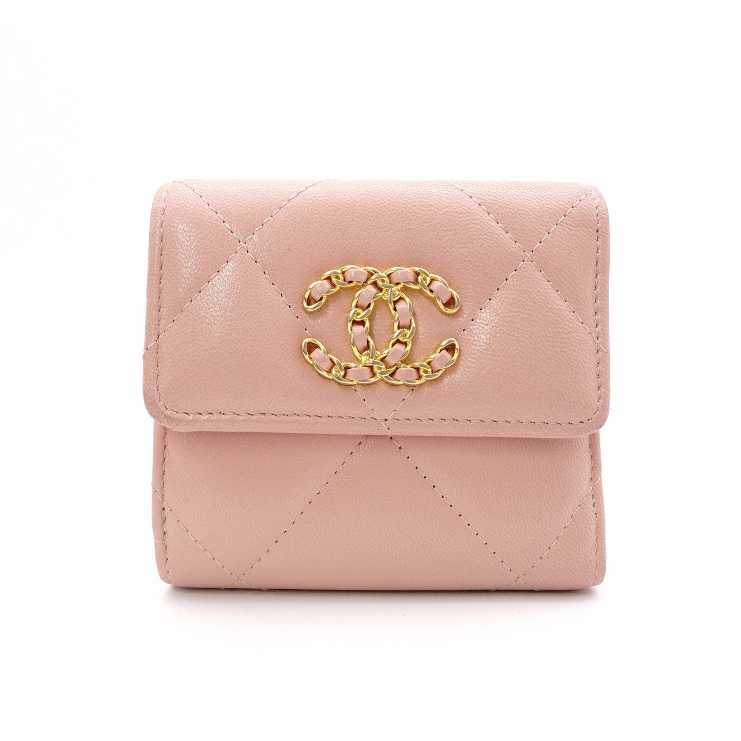 CHANEL Dizneuf 19 Tri-fold Wallet, Leather, Pink Gold Hardware