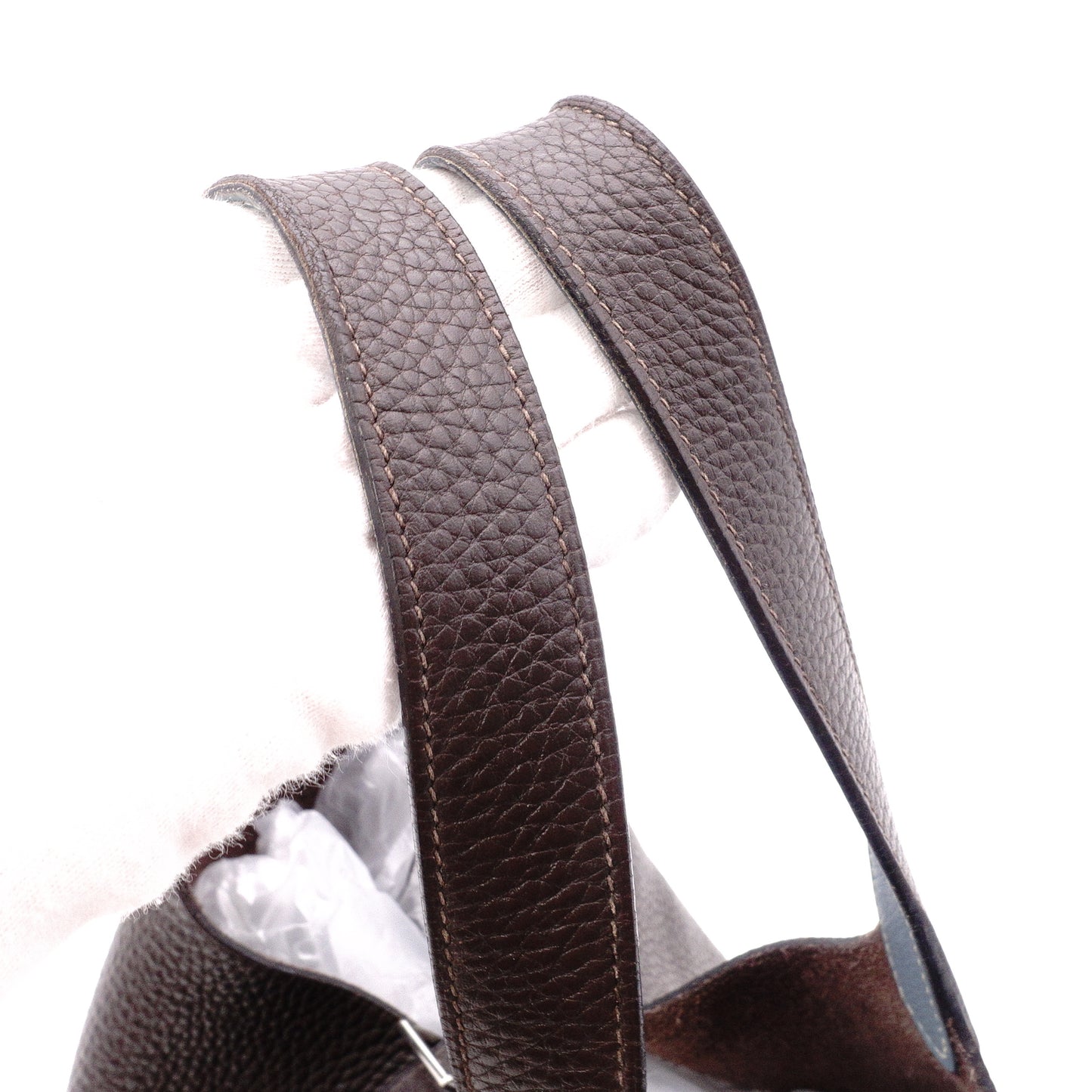HERMES Taurillon Clemence Picotin Handbag, Leather, Brown, Women's, □J Stamp, Blue Jean