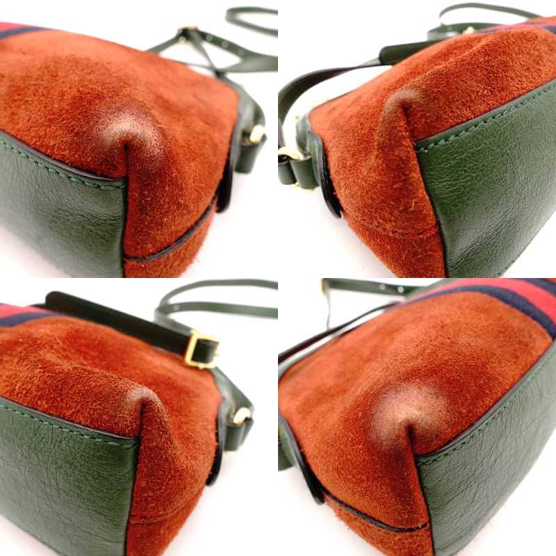 GUCCI Ophidia Shoulder Bag Suede Brown×Green Crossbody Leather GG Logo R801874