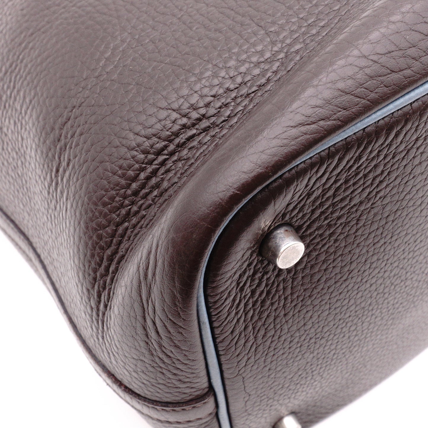HERMES Taurillon Clemence Picotin Handbag, Leather, Brown, Women's, □J Stamp, Blue Jean
