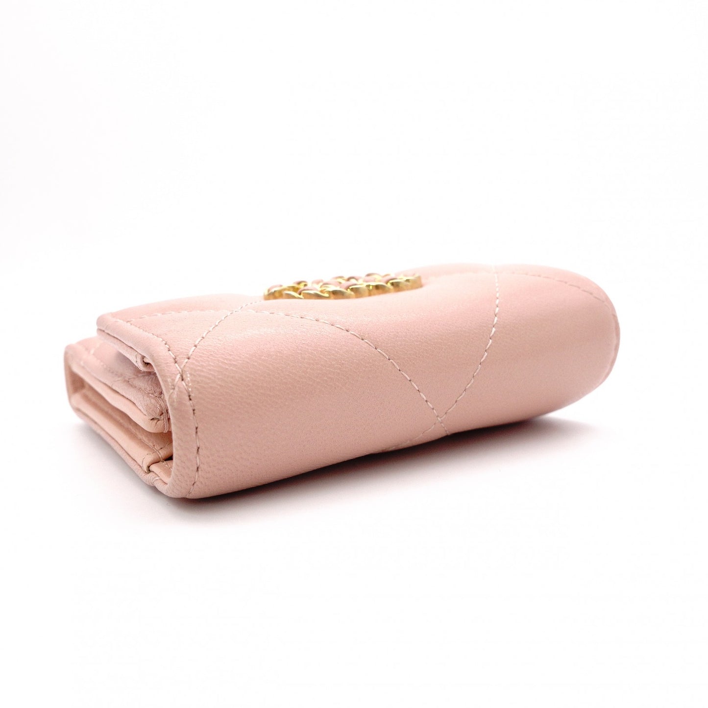 CHANEL Dizneuf 19 Tri-fold Wallet, Leather, Pink Gold Hardware