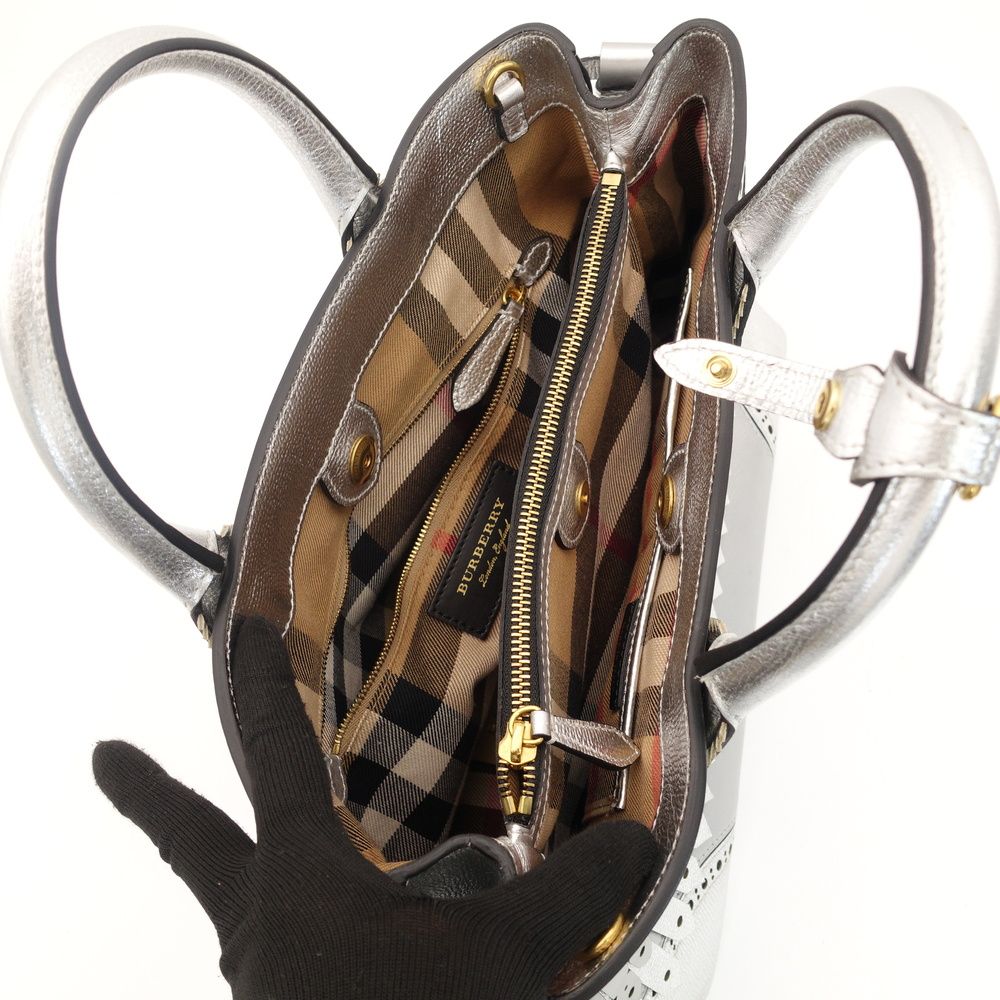 BURBERRY Brogue Detail Nova Check Handbag leather USED Women