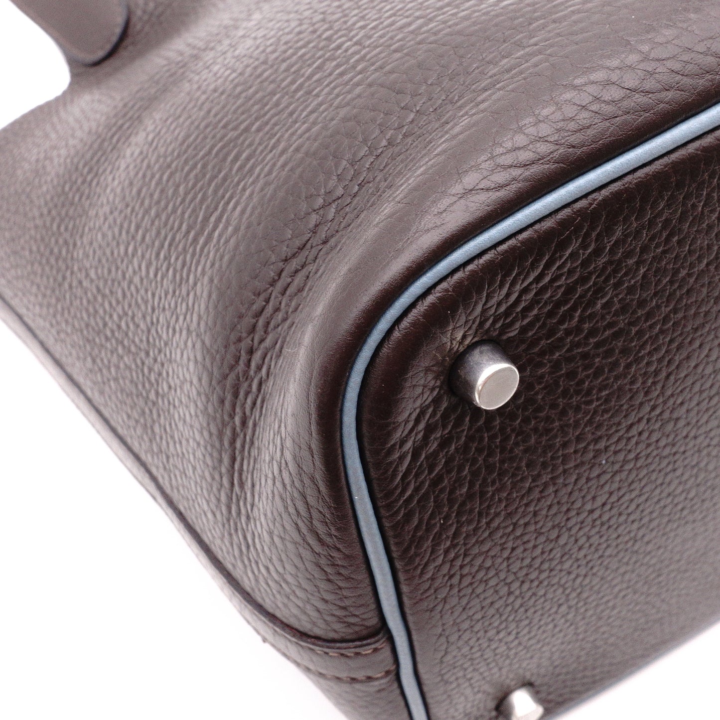 HERMES Taurillon Clemence Picotin Handbag, Leather, Brown, Women's, □J Stamp, Blue Jean