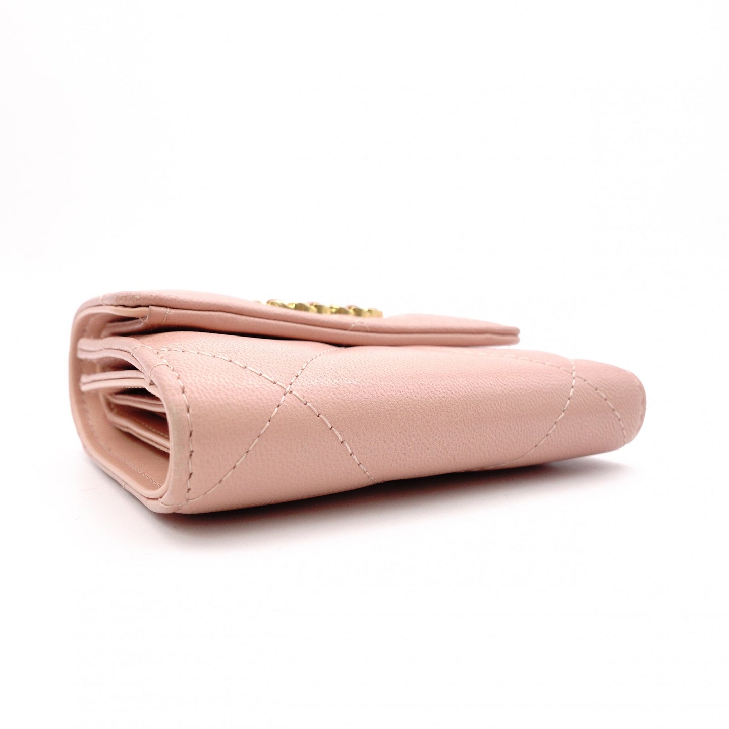 CHANEL Dizneuf 19 Tri-fold Wallet, Leather, Pink Gold Hardware