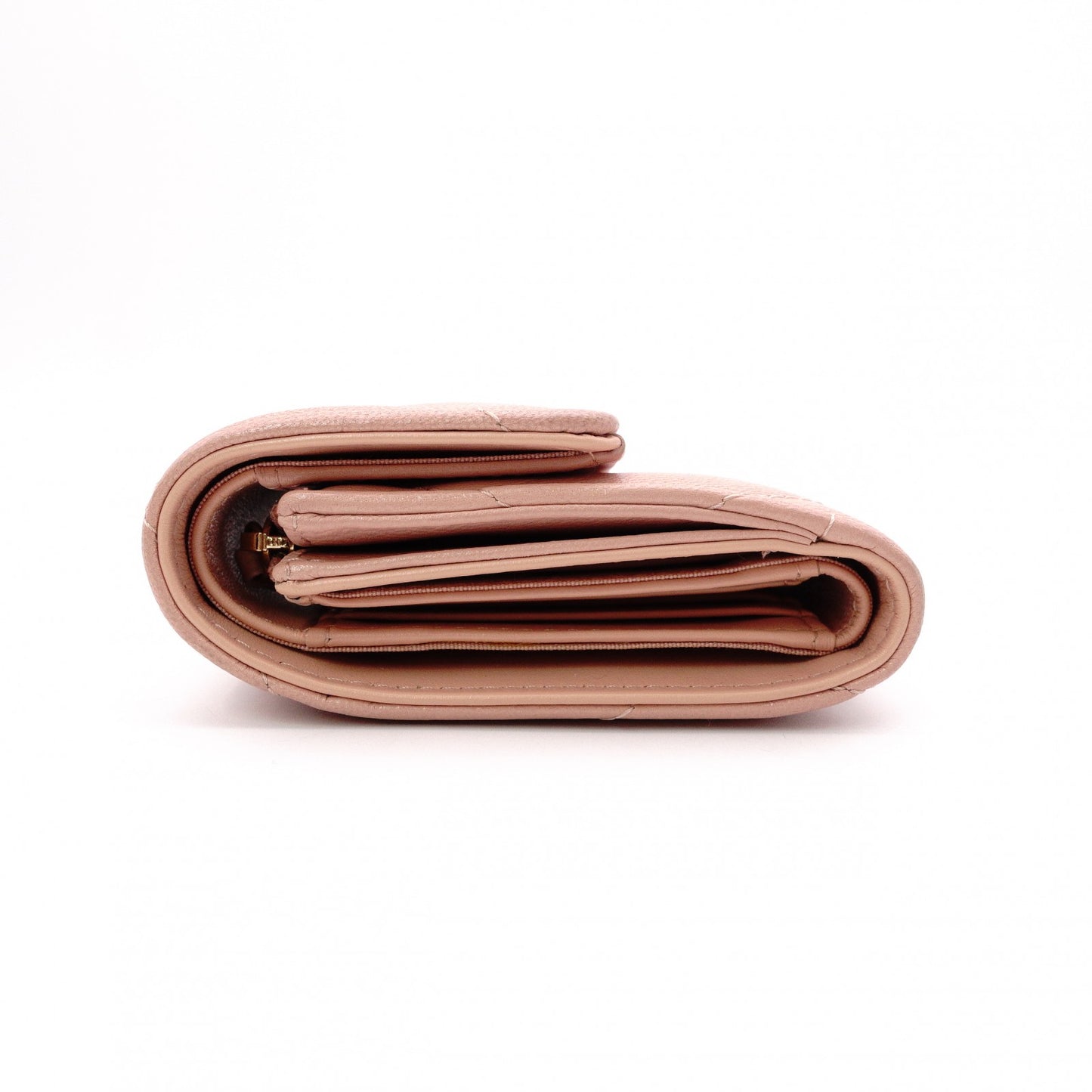 CHANEL Dizneuf 19 Tri-fold Wallet, Leather, Pink Gold Hardware