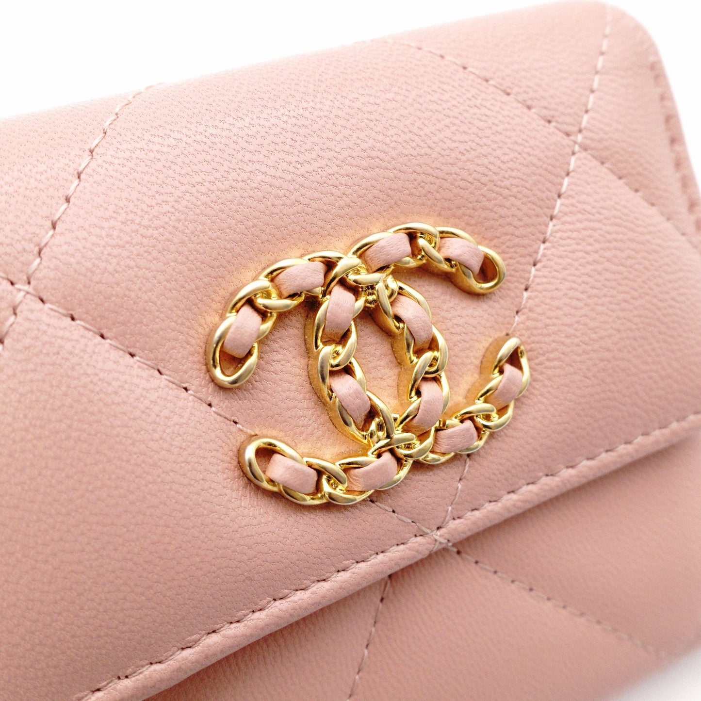 CHANEL Dizneuf 19 Tri-fold Wallet, Leather, Pink Gold Hardware