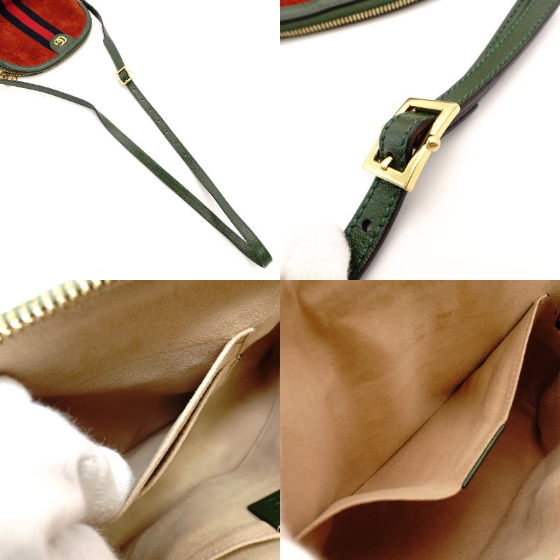 GUCCI Ophidia Shoulder Bag Suede Brown×Green Crossbody Leather GG Logo R801874