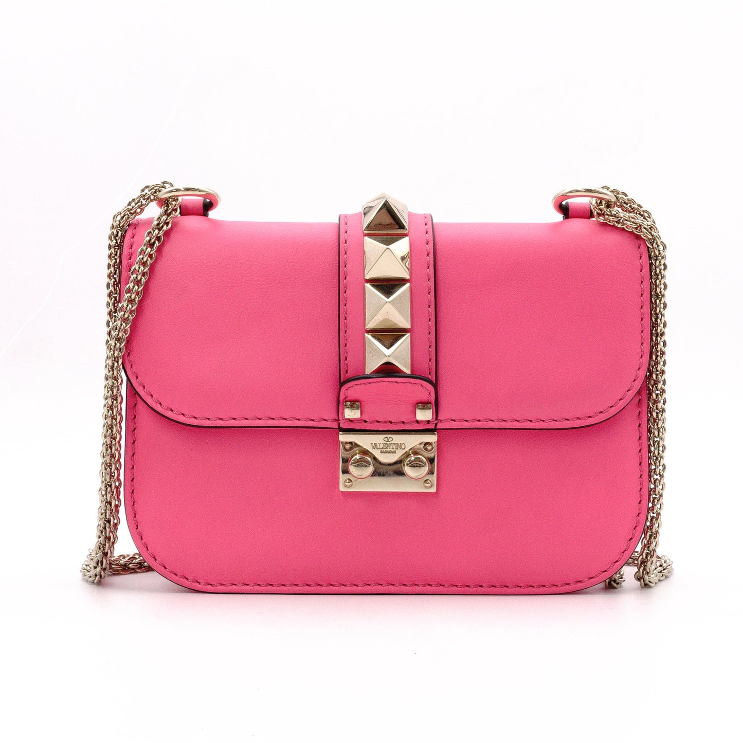 Valentino Garavani Gram Rock Small Shoulder Bag, Leather, Pink, Gold Hardware