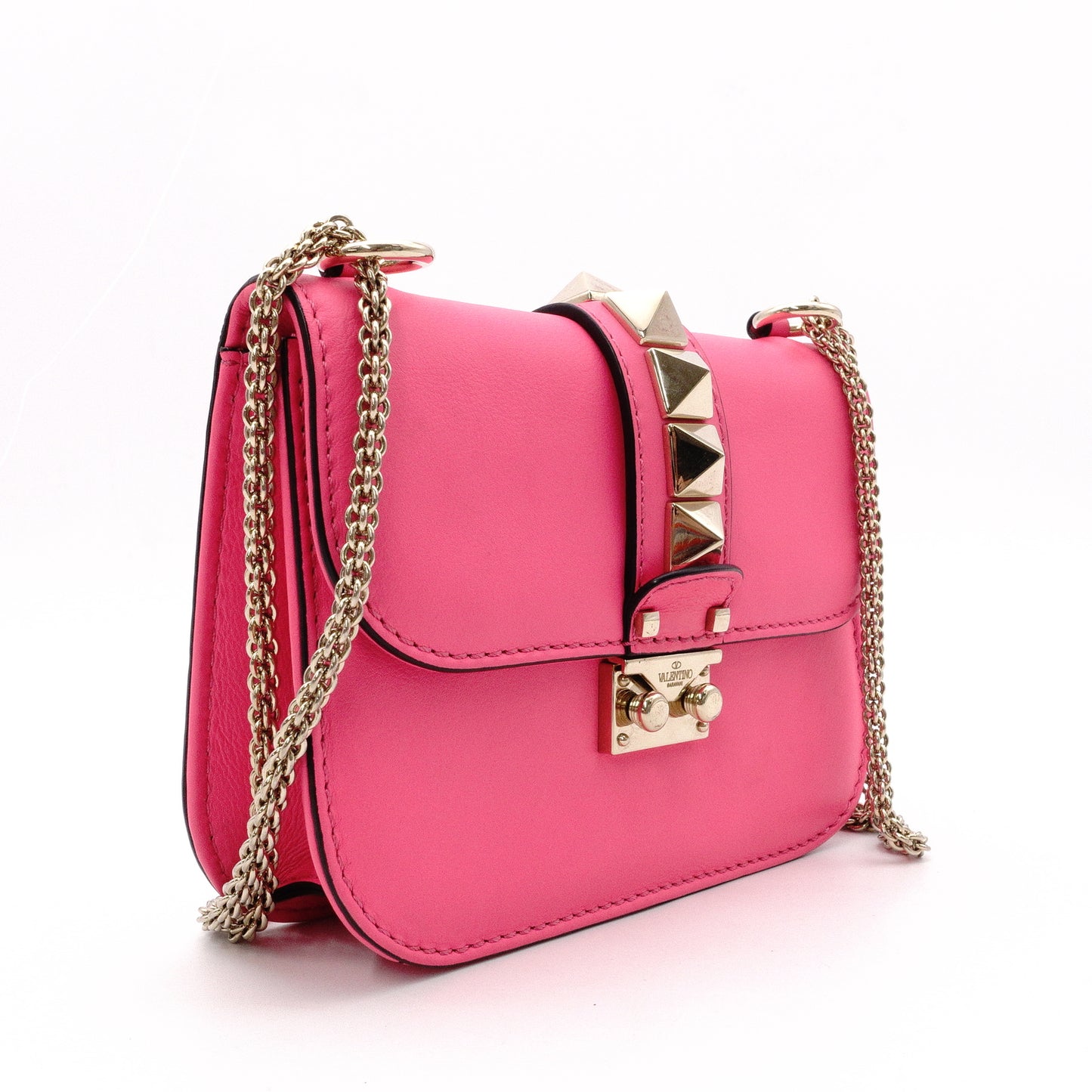 Valentino Garavani Gram Rock Small Shoulder Bag, Leather, Pink, Gold Hardware