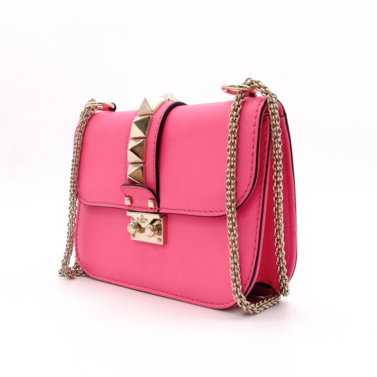 Valentino Garavani Gram Rock Small Shoulder Bag, Leather, Pink, Gold Hardware