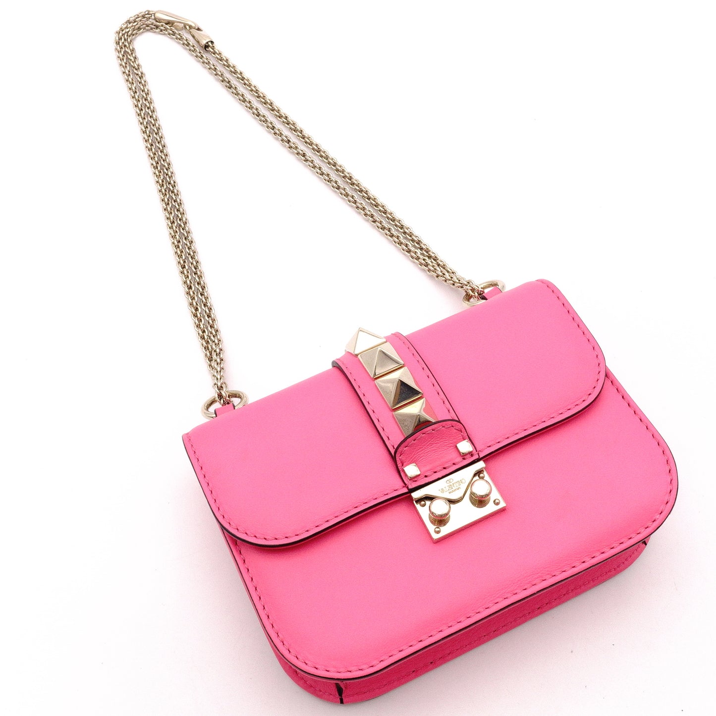 Valentino Garavani Gram Rock Small Shoulder Bag, Leather, Pink, Gold Hardware