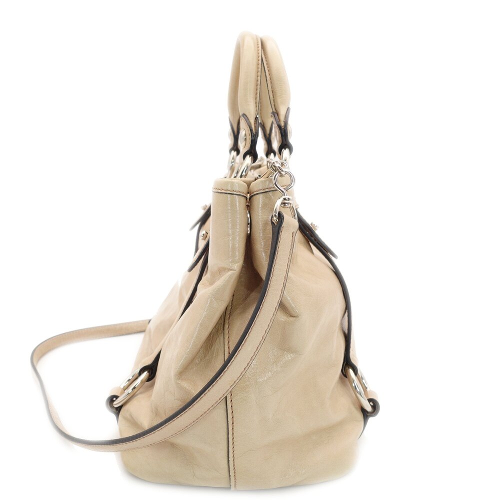Miu Miu Handbag Patent Leather Beige 2-Way RN0685 Crossbody Logo Silver Hardware 7-9-757