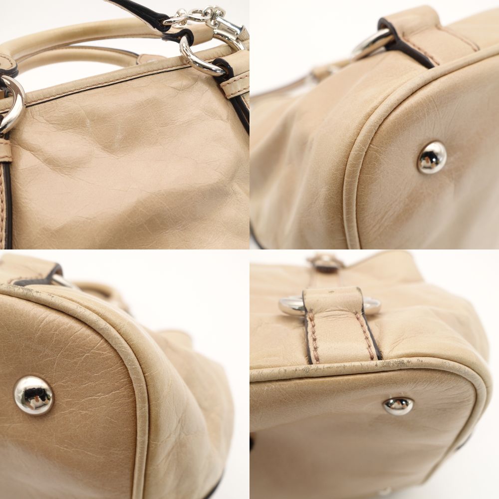 Miu Miu Handbag Patent Leather Beige 2-Way RN0685 Crossbody Logo Silver Hardware 7-9-757