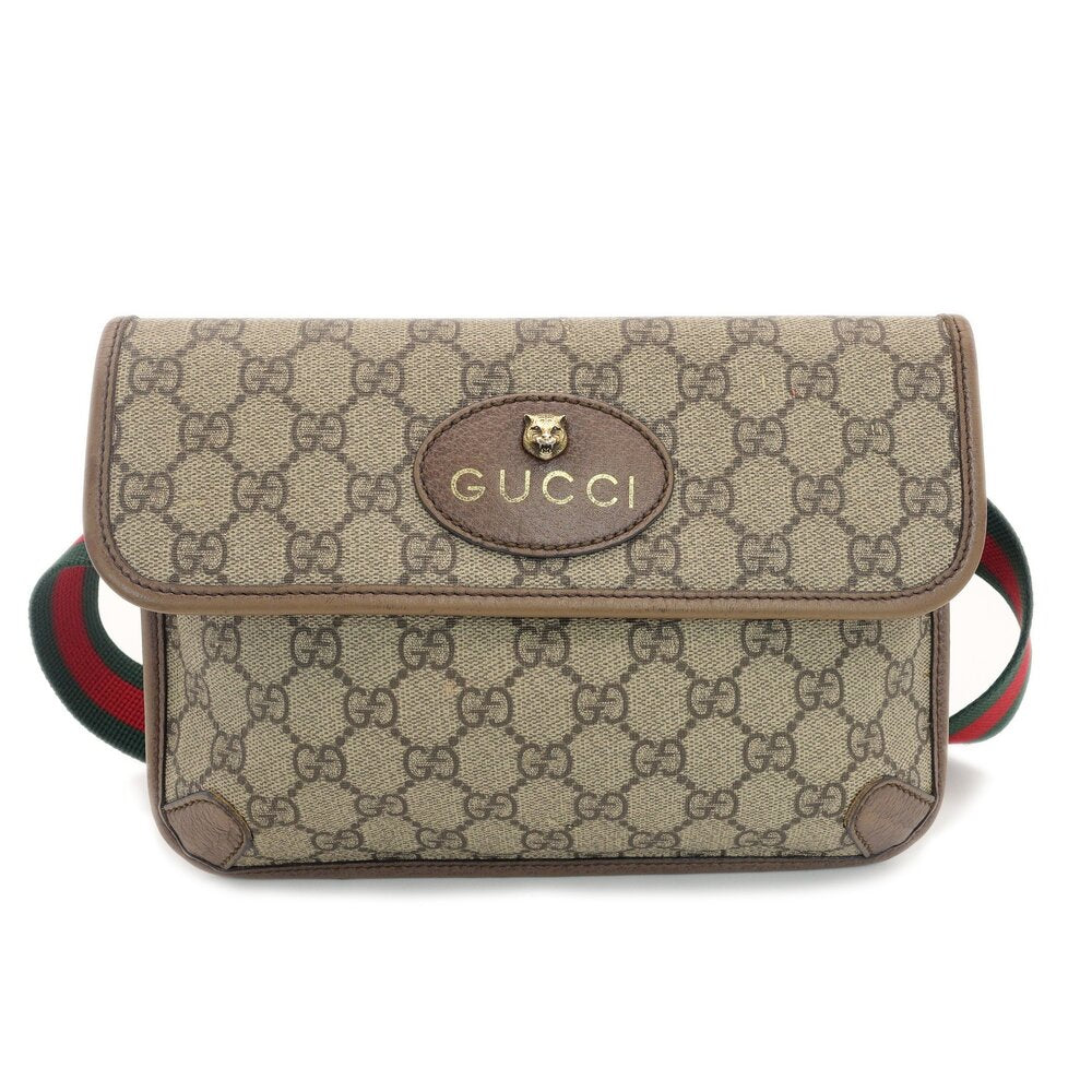 GUCCI Neo Vintage Waist Bag GG Supreme Body Bag Beige Metal Cat Sherry Line 7-9-458