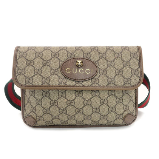 GUCCI Neo Vintage Waist Bag GG Supreme Body Bag Beige Metal Cat Sherry Line 7-9-458