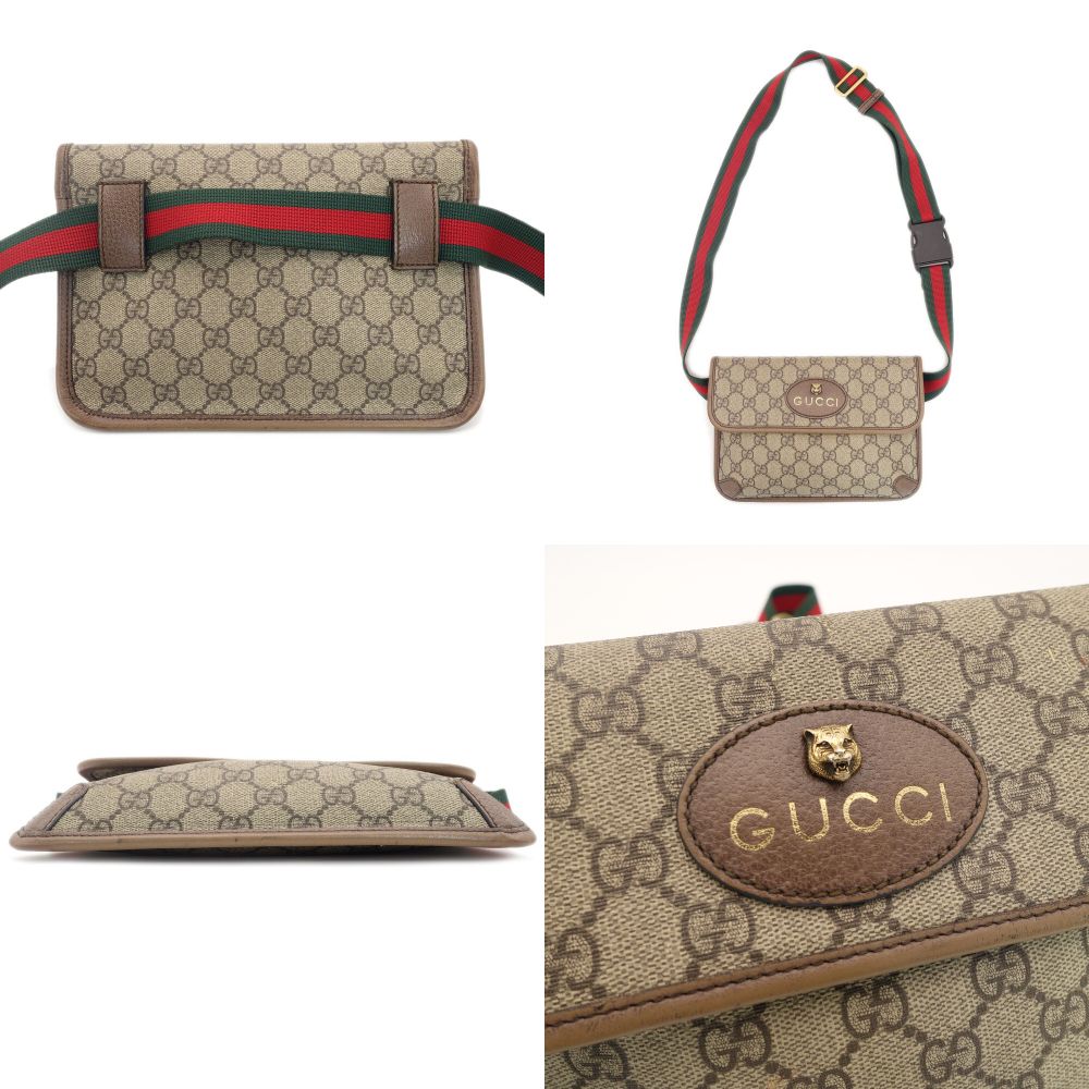 GUCCI Neo Vintage Waist Bag GG Supreme Body Bag Beige Metal Cat Sherry Line 7-9-458