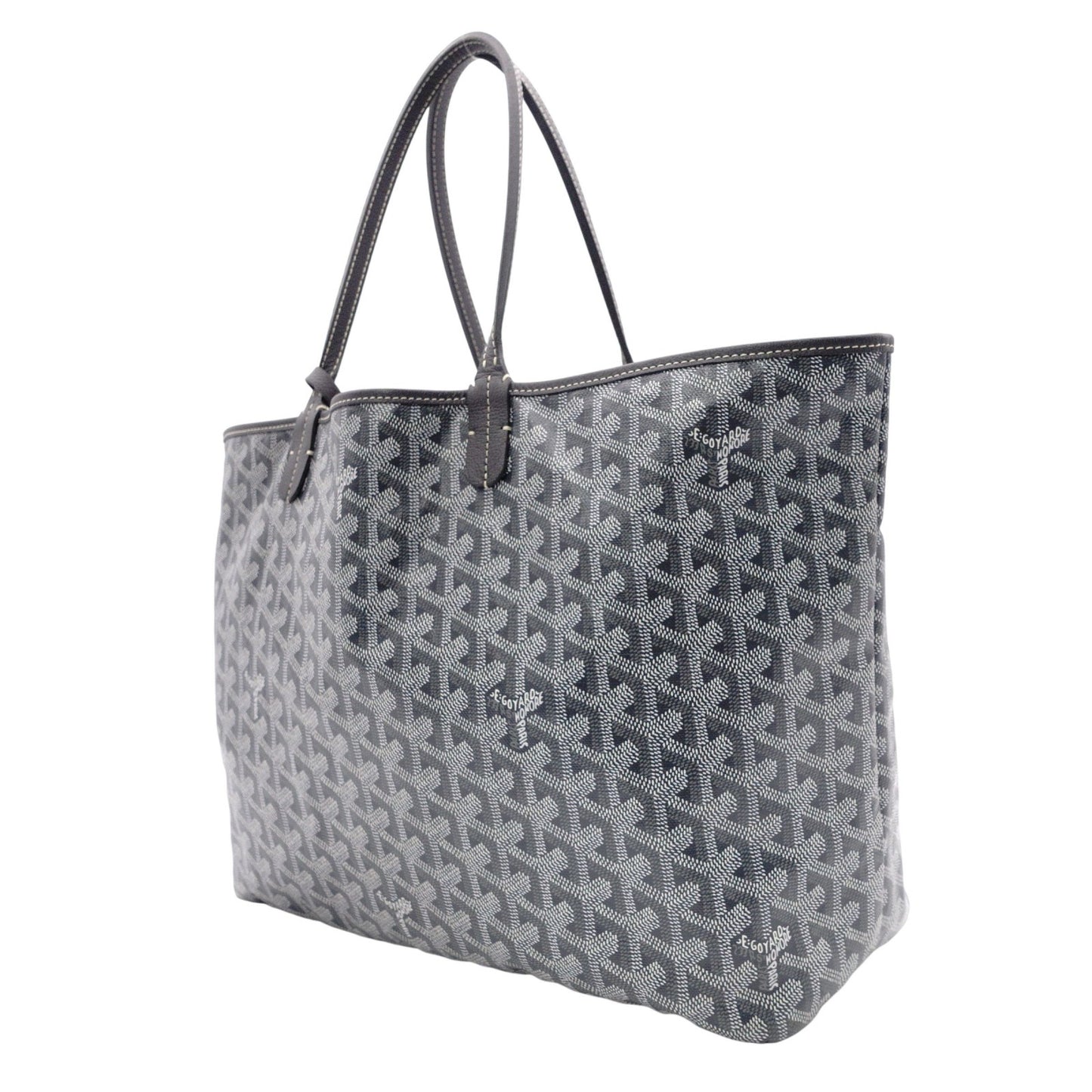 GOYARD Saint Louis PM Tote Bag, PVC and Leather, Gray, with Pouch