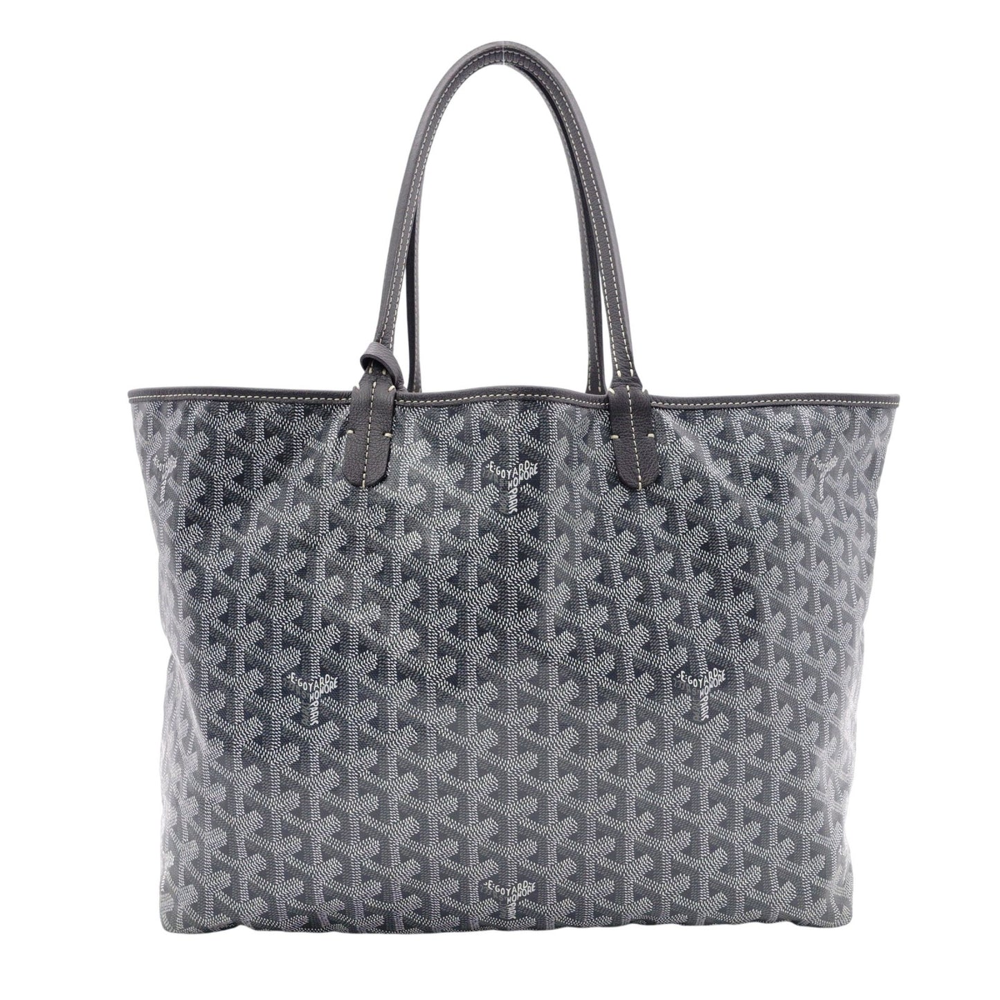 GOYARD Saint Louis PM Tote Bag, PVC and Leather, Gray, with Pouch