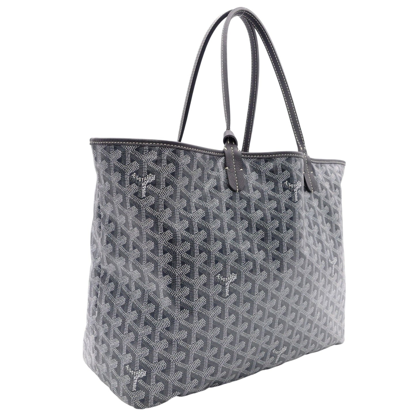 GOYARD Saint Louis PM Tote Bag, PVC and Leather, Gray, with Pouch