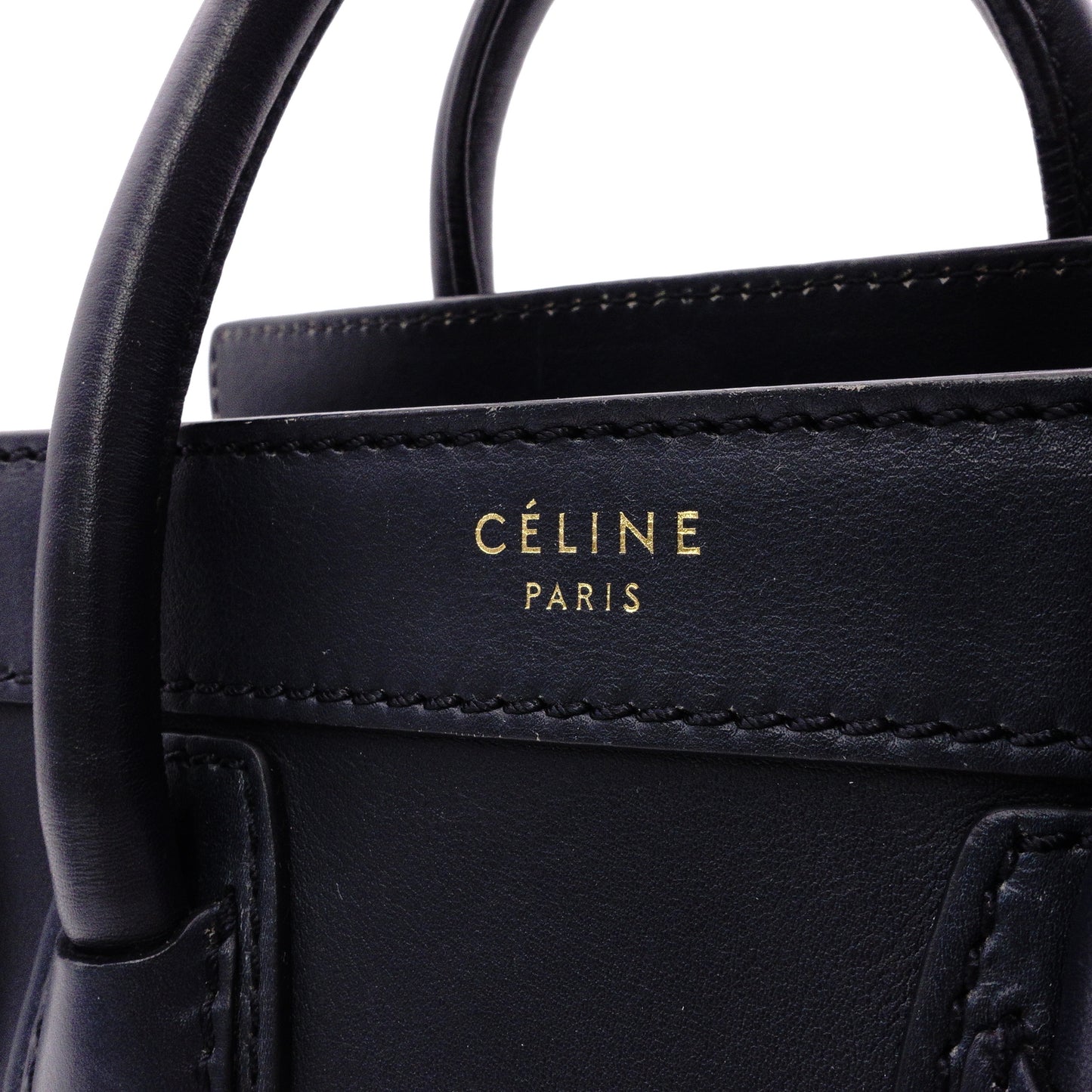 CELINE Luggage Nano Shopper Handbag, Leather, Navy, 2-Way Crossbody, Gold Hardware