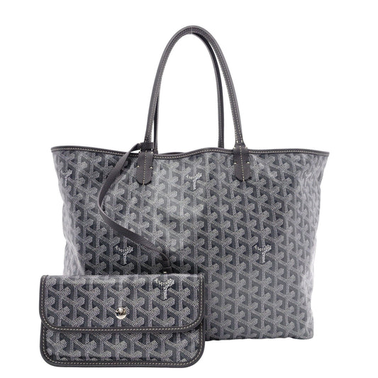 GOYARD Saint Louis PM Tote Bag, PVC and Leather, Gray, with Pouch