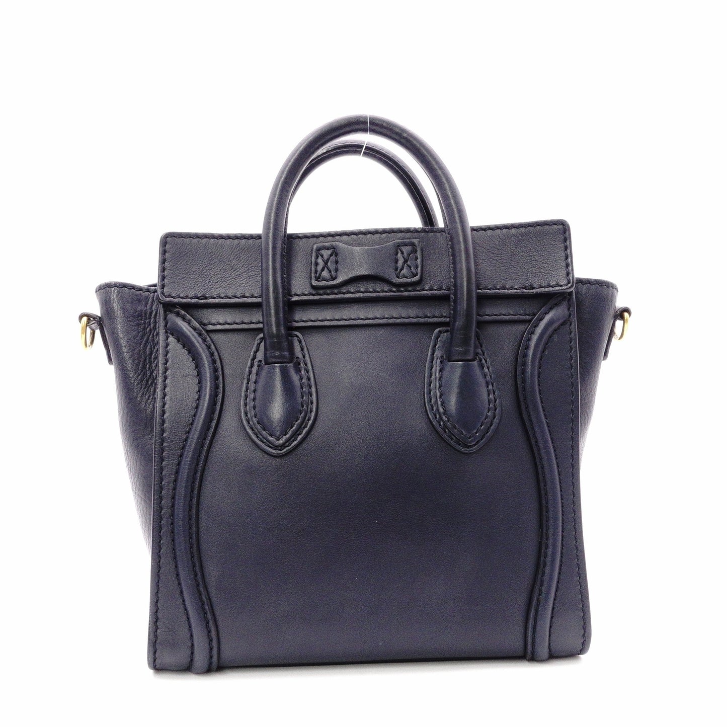 CELINE Luggage Nano Shopper Handbag, Leather, Navy, 2-Way Crossbody, Gold Hardware
