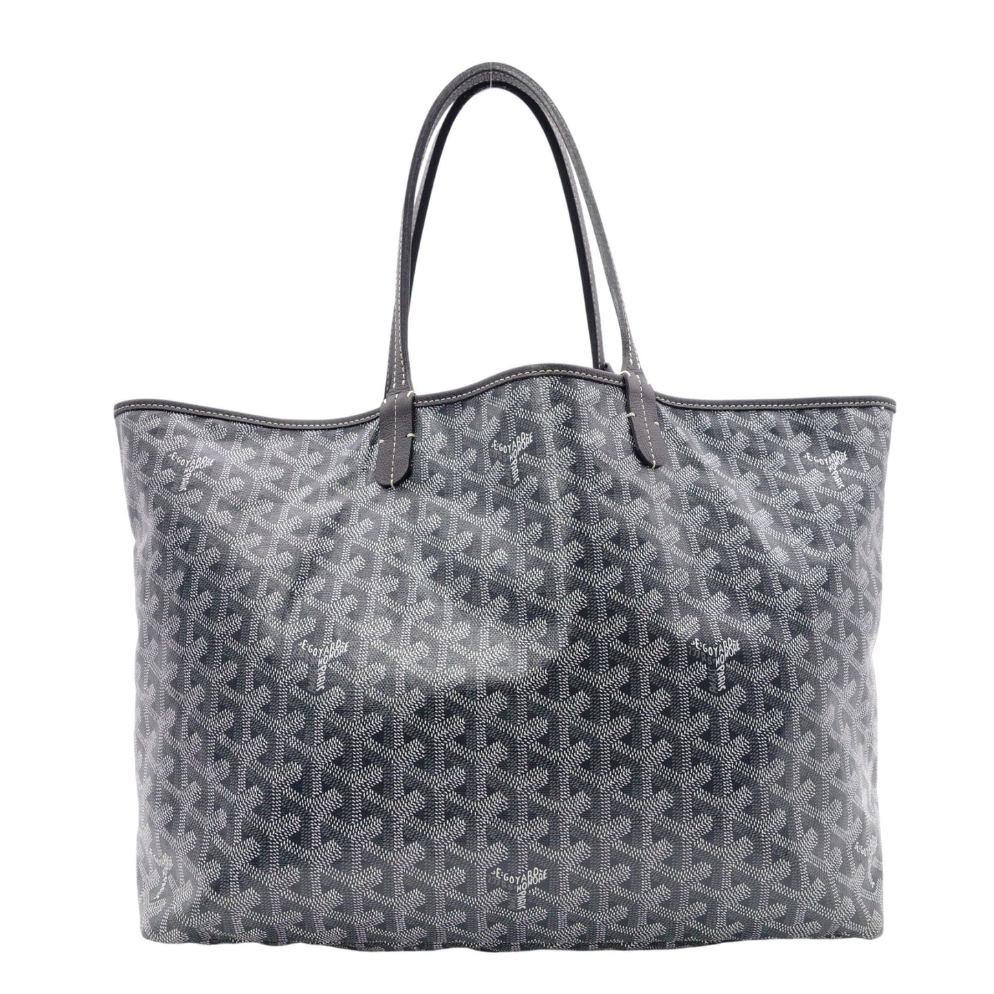 GOYARD Saint Louis PM Tote Bag, PVC and Leather, Gray, with Pouch