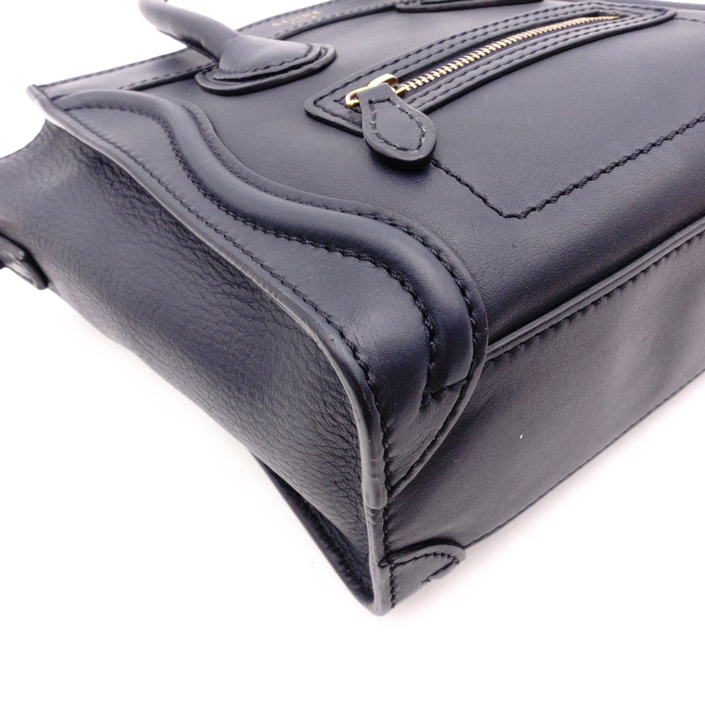 CELINE Luggage Nano Shopper Handbag, Leather, Navy, 2-Way Crossbody, Gold Hardware