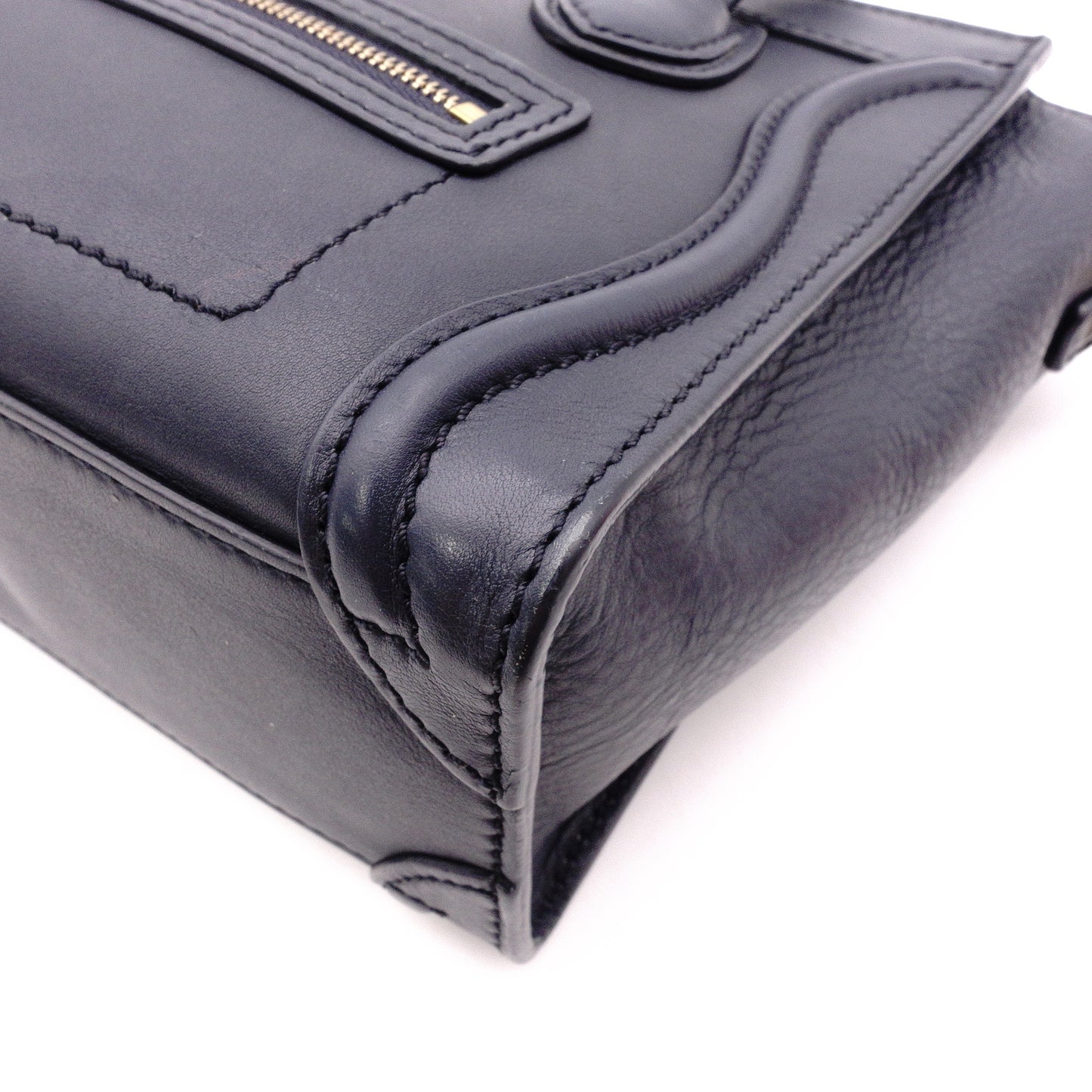 CELINE Luggage Nano Shopper Handbag, Leather, Navy, 2-Way Crossbody, Gold Hardware
