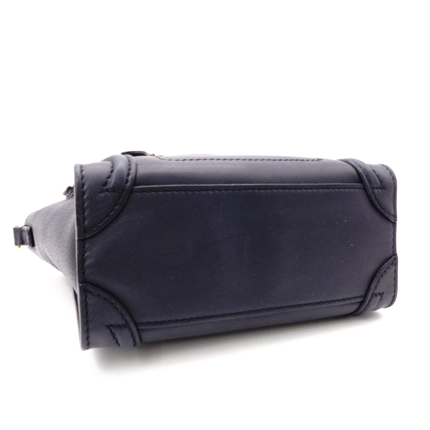 CELINE Luggage Nano Shopper Handbag, Leather, Navy, 2-Way Crossbody, Gold Hardware