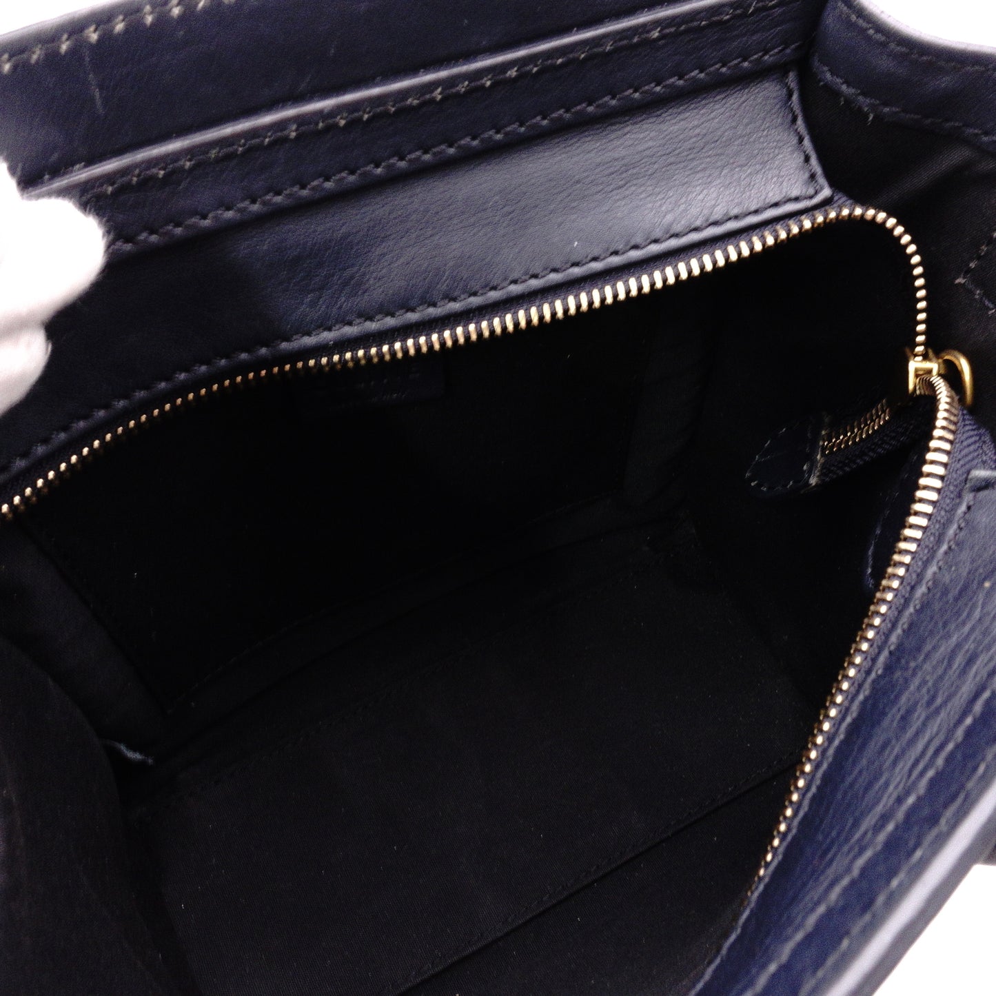 CELINE Luggage Nano Shopper Handbag, Leather, Navy, 2-Way Crossbody, Gold Hardware