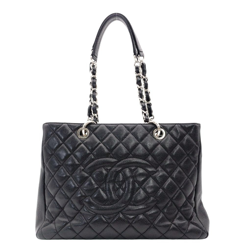 CHANEL GST Grand Shopping Tote Bag Matelassé Black Caviar Leather Black Silver Hardware R8020052